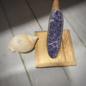 Lepidolite Sterling Silver Ethnic Style Statement Ring Size 7
